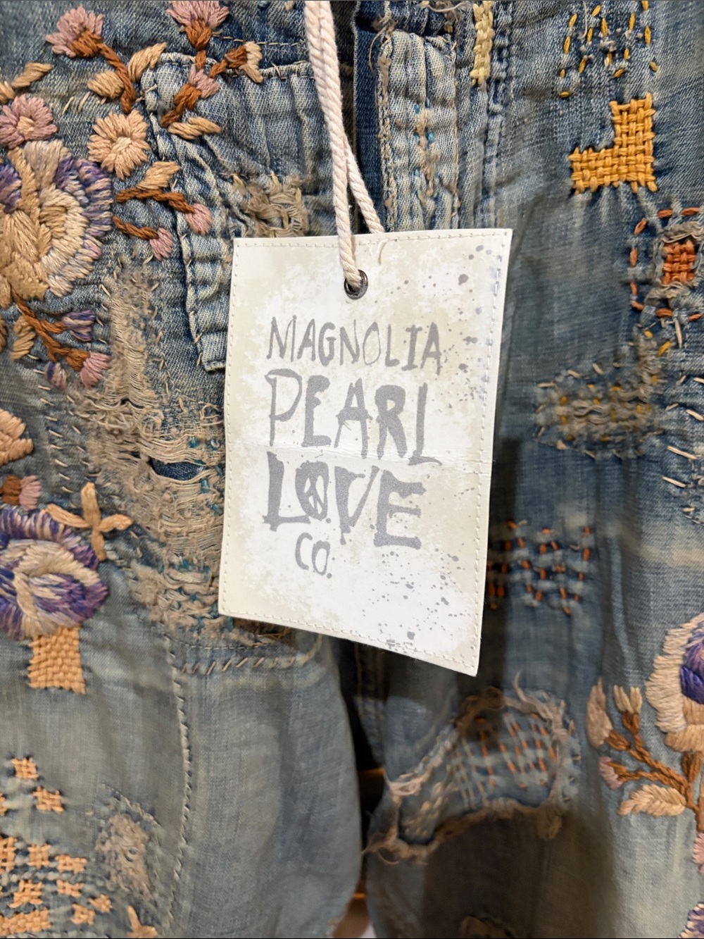 Magnolia Pearl Women's Embroidered Distressed Rosarian Miners Denim - Picture 3 of 7